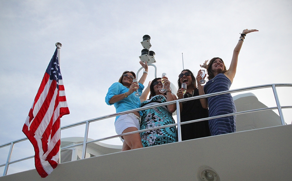 The bachelorettes wedding party on a yacht