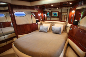 Beautiful bedroom inside the yacht