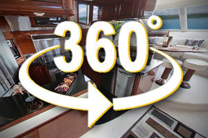 A 360 text over a picture of the interior of the yacht