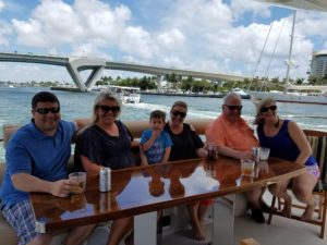 People wearing black eye shades on the yacht