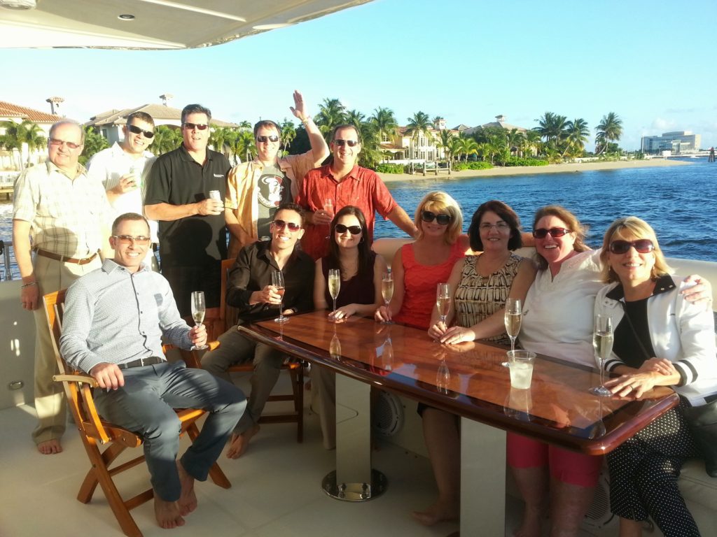 All the guest with white wine on the yacht